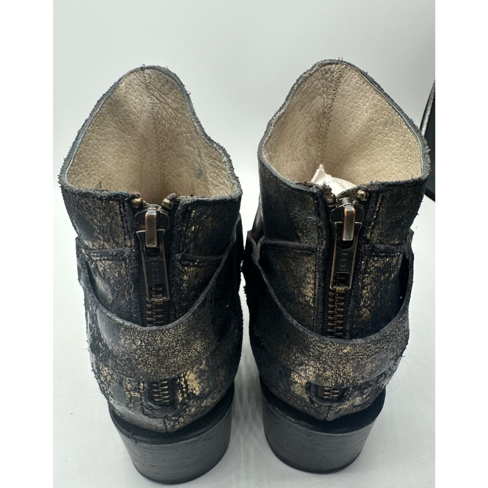 Freebird By Steven Phlow Ankle Boots-black & Gold Metallic W/Harness Women 10 - Picture 5 of 7